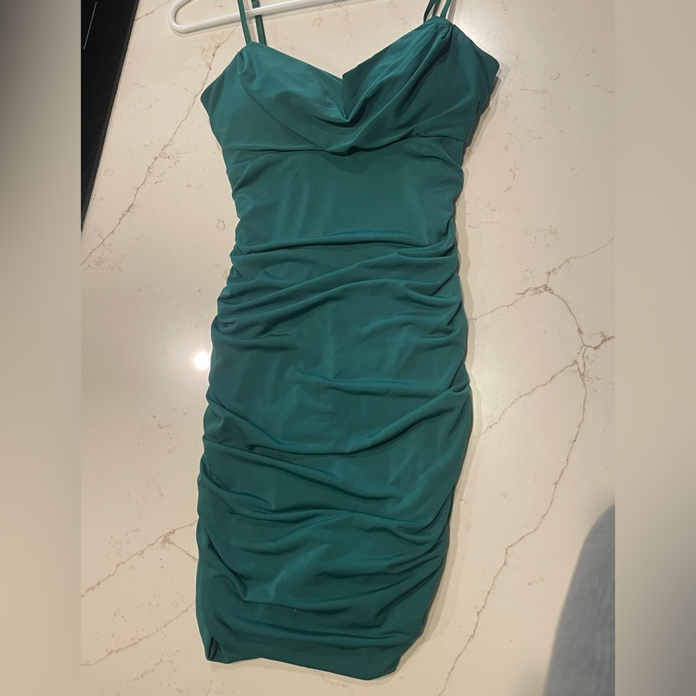 Emerald Sundae Forest Green Ruched Mini Dress XXS
